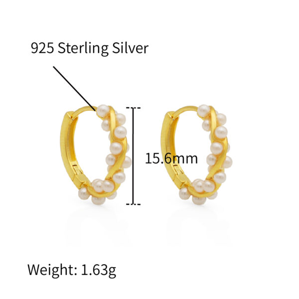 Chris April gold plate 925 sterling silver pearls beads hoops earring - Image 5