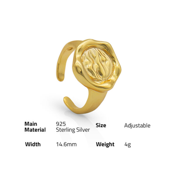 Chris april 925 sterling silver gold plated Retro irregular bump texture abstract pattern ring - Image 6