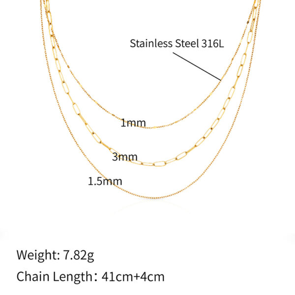 Chris April 316L Stainless Steel Necklace Simple Triple Layers Thin Gold Choker Chain Necklace Pendant For Women - Image 5