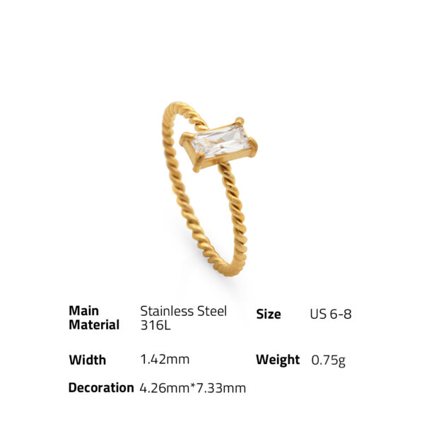 Chris April in stock 316L stainless steel PVD gold plated zircon rope thin knuckle twist finger ring - Image 6