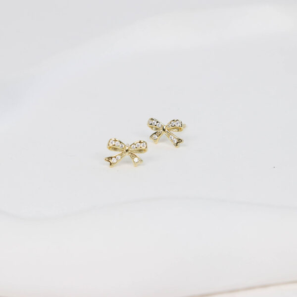 Chris April fine jewelry 925 Sterling Silver 18k Gold plated cute zircon bejeweled ribbon bowknot  stud earrings - Image 4