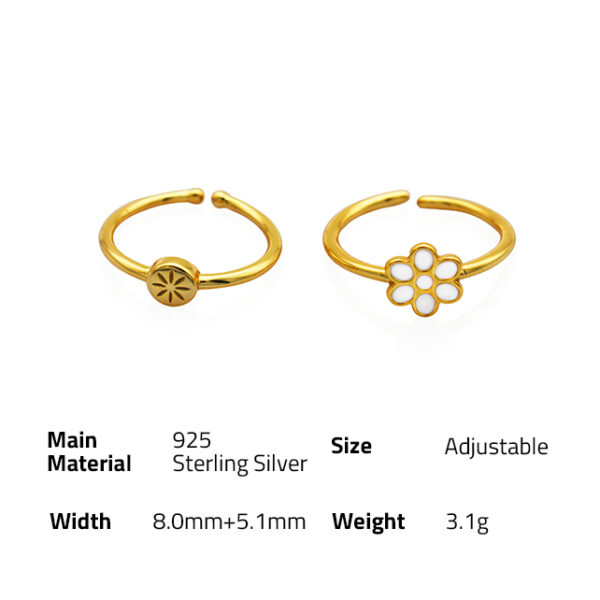 Chris April in stock 925 sterling silver 18k gold plated enameled design cute flower signet rings - Image 6