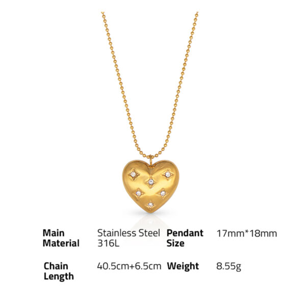 Chris April in stock romantic 316L stainless steel PVD gold plated water resistant zircon paveel solid heart pendant necklace - Image 6