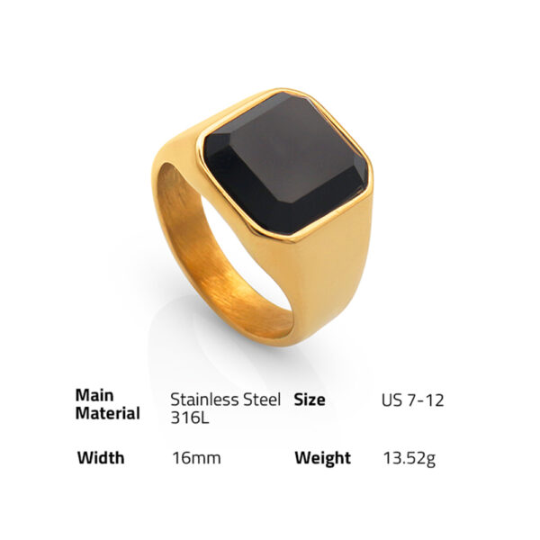 Chris April fashion jewelry PVD gold plated titanium steel men ring minimalist black onyx signet ring - Image 6