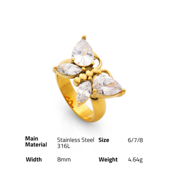 Chris April in stock luxury 316L stainless steel minimalist PVD gold plated moissanite butterfly ring jewelry - Image 6