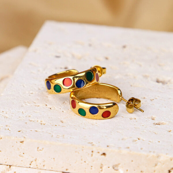 Chris April pvd 18k gold plated stainless steel colorful enamel c shape hoop earring - Image 6