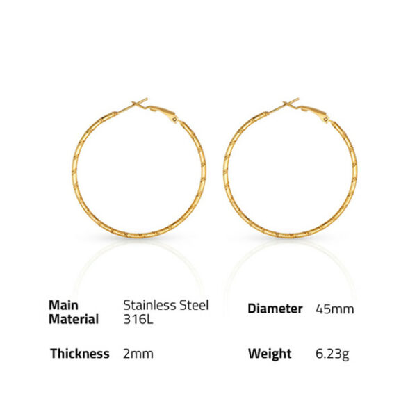 Chris April in stock fashion jewelry 316L Stainless Steel PVD gold plated minimalist grained big circle hoop earring - Image 6