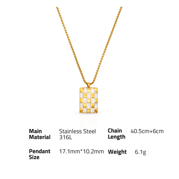 Chris April in stock 316L stainless steel 18k PVD gold plated checkboard box chain enamel pendant necklace - Image 6