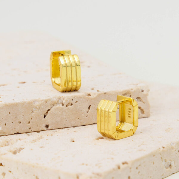 Chris April gold plate 925 sterling silver square block huggie hoops earring - Image 3