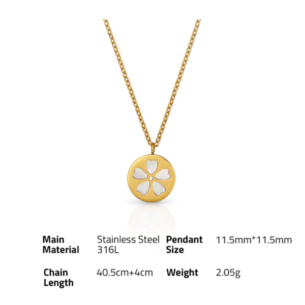 Chris April vintage design 316L stainless steel non-tarnish simple PVD gold plated sakura shell pendant necklace with zircon - Image 6