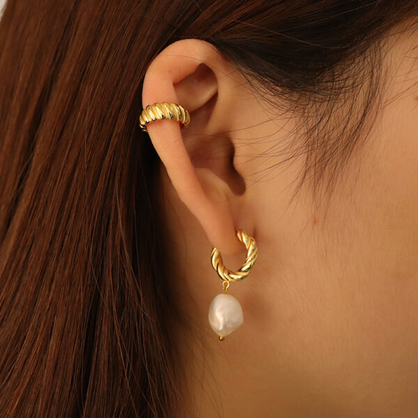 Chris April korean version 925 sterling silver gold plated minimalist wide ear cuff earring jewelry - Image 4