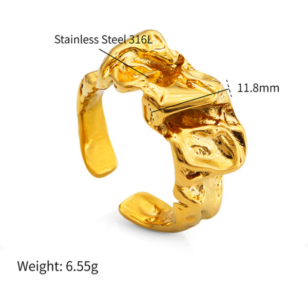 Chris April 18K gold PVD plated 316L stainless steel irregular rings finger chunky bumpy organic jewelry ring - Image 4