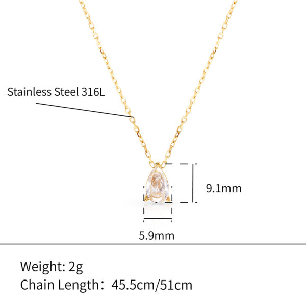 Chris April simple 316L stainless steel PVD gold plating pear and oval shape zircon single pendent necklace - Image 6