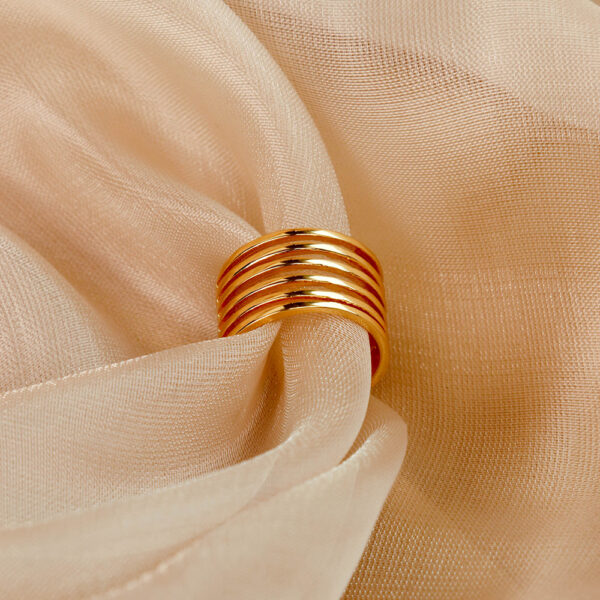 Chris April in stock 18k gold plated 925 sterling silver minimalist lines stripe adjustable rings jewelry - Image 3