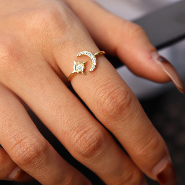 Chris April in stock fashion 925 sterling silver 18K gold plated moon and star rings with zircon - Image 4