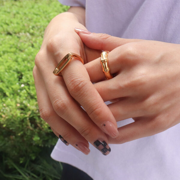 Chris April in stock fashion jewelry PVD gold plated 316L stainless steel minimalist Bamboo ring - Image 3