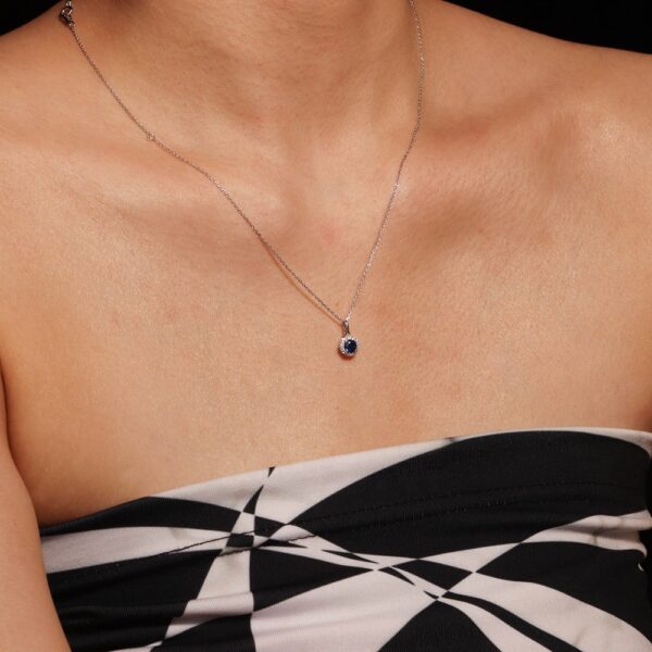 Chris April solid gold natural blue sapphire gemstone with natural diamond charm pendant necklace - Image 3