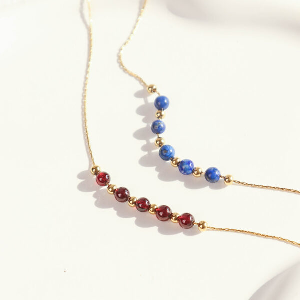 Chris April 316L Stainless steel PVD plated wine garnet lapis natural power stone beads chain choker necklace - Image 5