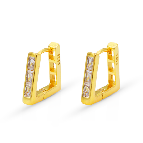 Chris April gold plate 925 sterling silver trapezoid retangular zircons huggie hoops earring - Image 6