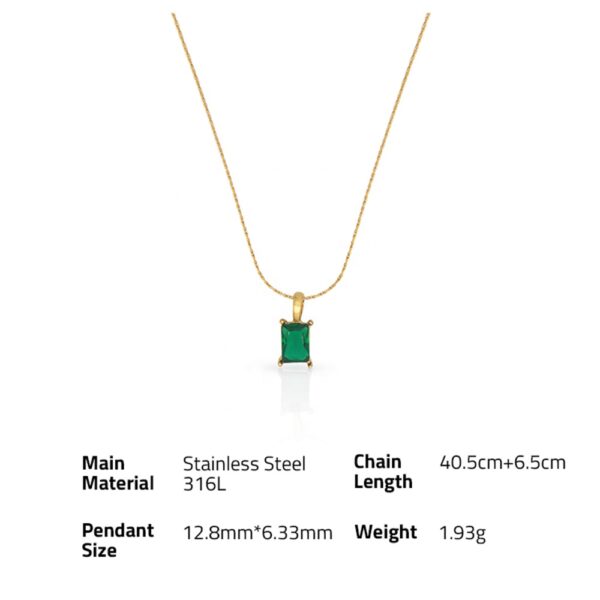 Chris April in stock fashion jewelry PVD gold plated 316L stainless steel emerald zircon pendant necklace with bamboo thin chain - Image 6