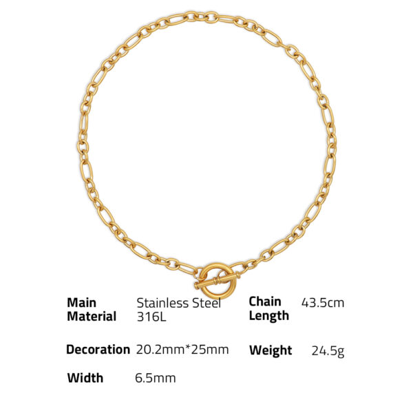 Chris April trdendy design 18k PVD gold plated 316L stainless steel hip-hop T-bar clasp thick link chain necklace - Image 6