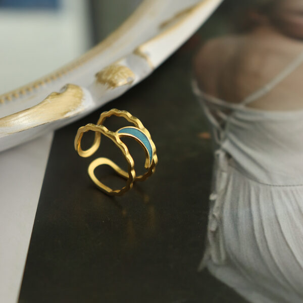 Chris April Hot selling gold plated sky blue moon shaped double layer 925 silver rings - Image 3