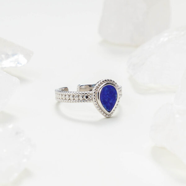 Chris April silver plated 925 sterling silver natural lapis lazuli signet water drop stone gem ring - Image 6