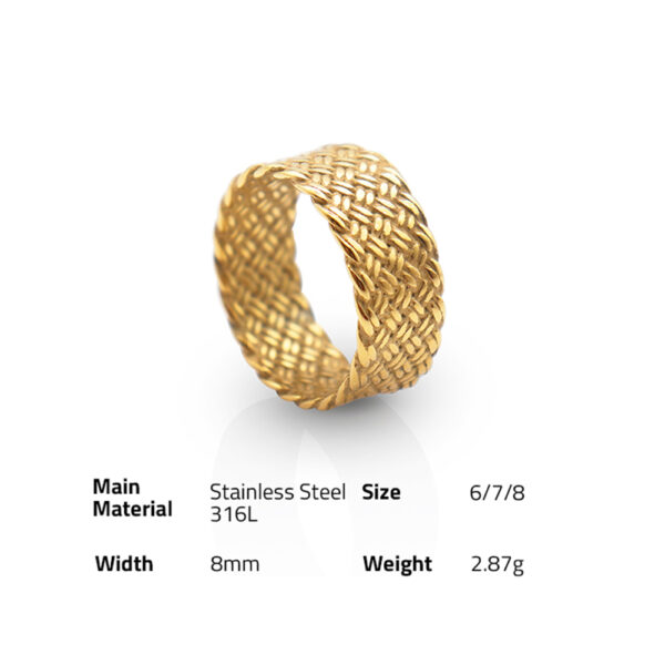 Chris April in stock PVD 18K gold plated Personalized wide version Braided mens ring with 316L stainless steel material - Image 6