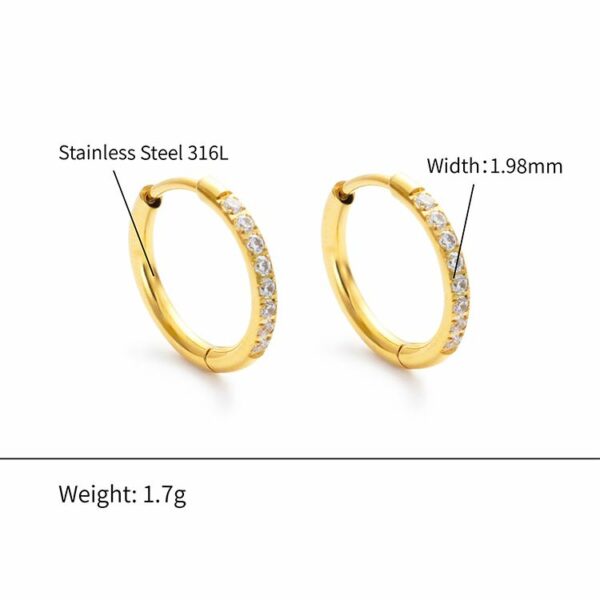 Chris April 316L stainless steel fashion jewelry earrings 18K gold plated zircons bezel huggies hoops earring - Image 4