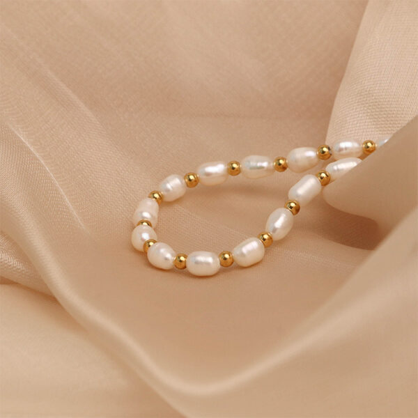 Chris April 316L stainless steel natural freshwater pearls gold beads chain bracelet - Image 6