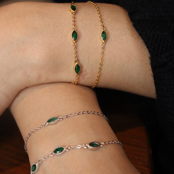 Chris April Latest design gold plated 925 sterling silver manmade marquise olivine and emerald pendant bracelet - Image 4