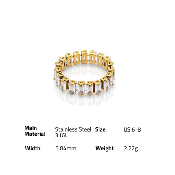 Chris April in stock fashion jewelry PVD gold plated 316L stainless steel non-tarnish bing bling bejeweled zircon ring - Image 6