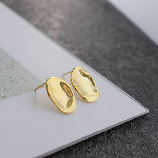 Chris April  925 sterling silver 18k gold plated minimalist jewelry irregular Concave and convex surface stud earrings - Image 4