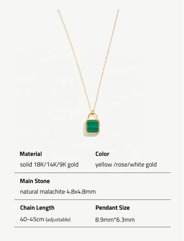 Chris April solid gold 18k 14k  9k natural malachite lock hand bag design jewelry pendant necklace - Image 6