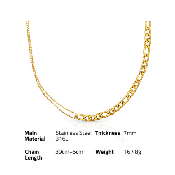 Chris April Retro personality 14k gold plated 316L Stainless Steel Figaro beads choker Necklace - Image 6