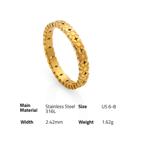 Chris April in stock fashion jewelry PVD gold plated 316L stainless steel minimalist daisy thin knuckle ring - Image 6