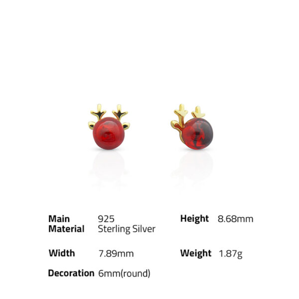 Chris April fine jewelry 925 sterling silver christmas reindeer garnet stone stud earrings - Image 6