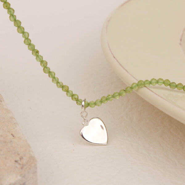 Chris April  925 sterling silver olivine crystal quartz beads chain mirror heart necklace - Image 5