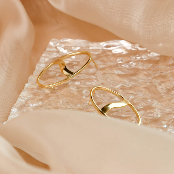 Chril April 925 sterling silver wave gold plated minimalist Geometric waves dainty oval earrings - Image 3