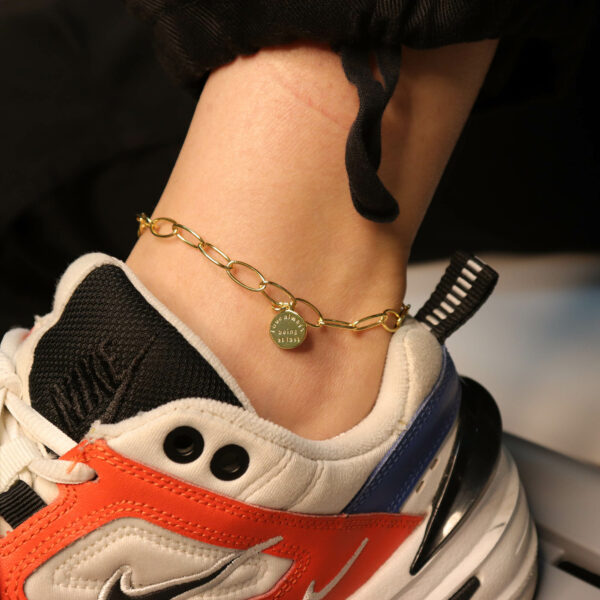 Chris April in stock 925 sterling silver 18k gold plated custom vermeil  cuban link foot jewelry anklet - Image 3