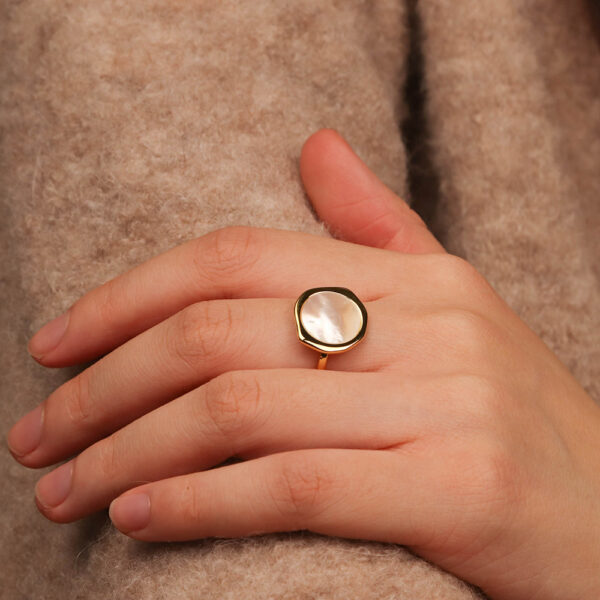 925 silver with 18k gold plated natural shell big statement signet rings - Image 3