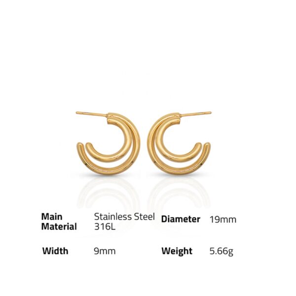 Chris April fashion Jewelry 316L stainless steel PVD gold plated Moon three-dimensional hollow three-coil earrings - Image 6