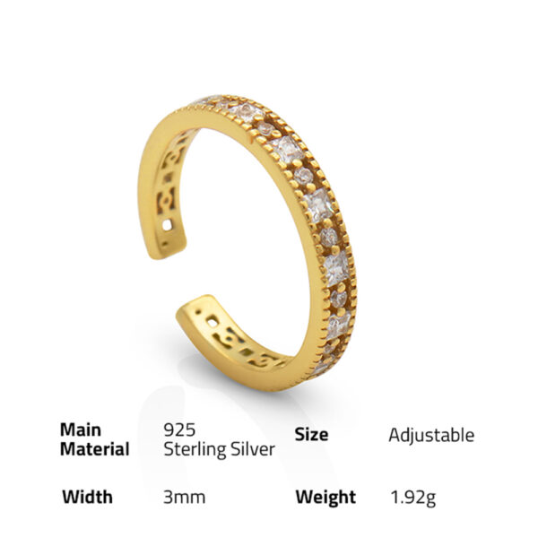 Chris April minimalist 925 sterling silver gold plated  Stylish simple fashion Drill row zircon resizable rings - Image 6