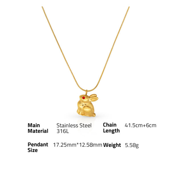 Chris April Cute 316L Stainless steel PVD plated snake chain bunny rabbit pendant necklace - Image 6