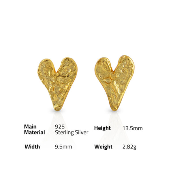 Chris April 925 sterling silver gold plated Minimalist In Stock Irregular bump surface texture heart shaped Stud Earrings - Image 6