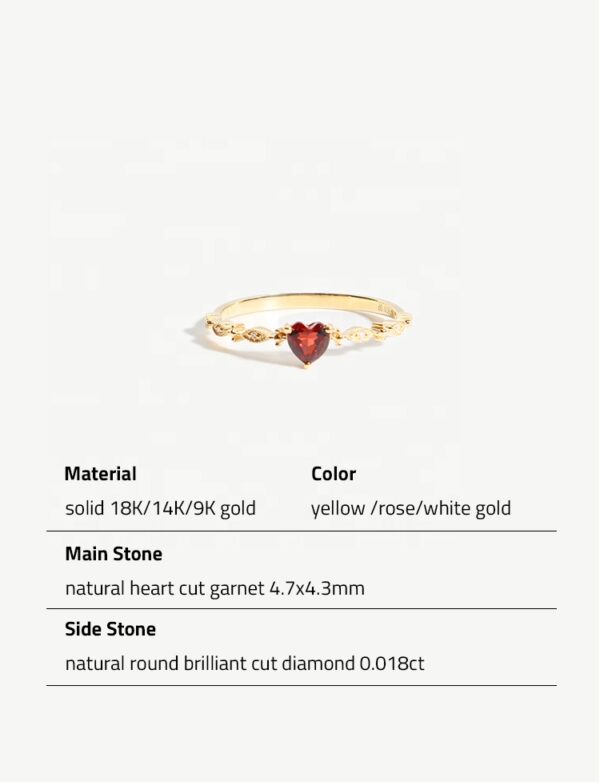 Chris April custom low MOQ solid gold 18k natural heart cut wine garnet diamond wedding ring - Image 6