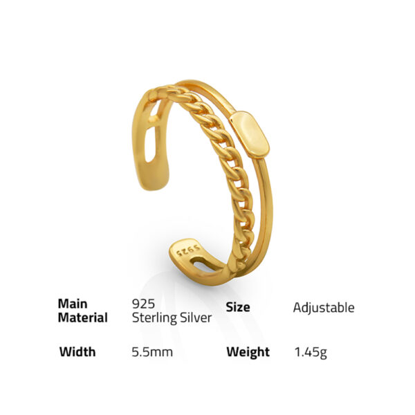 Chris April Fashionable 925 sterling silver gold plated simple double chain ring for women - Image 6