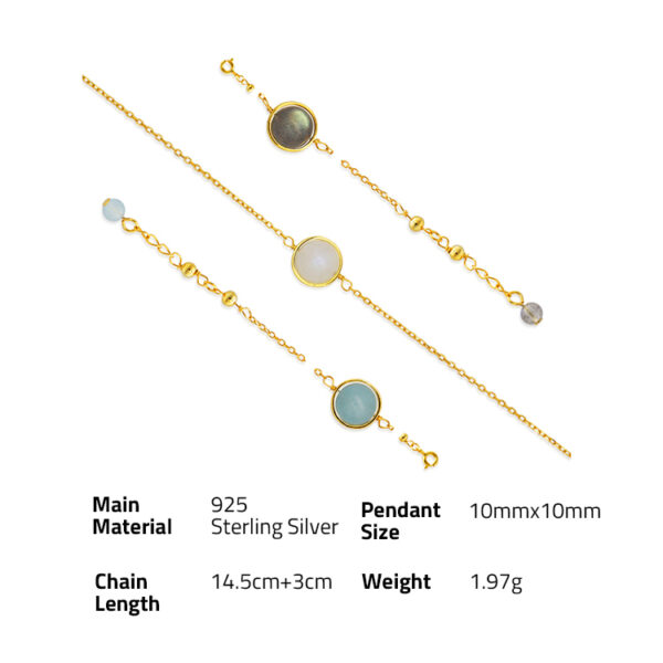 Chris April In stock gold plated trendy 925 sterling silver Moonstone and Aquamarine bracelet for women - Image 6