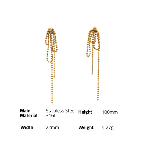 Chris April fashion in stock 316L Stainless Steel PVD gold plated beads tassel earring - Image 6