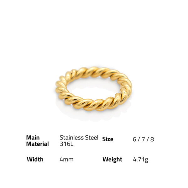 Chris April 316L stainless steel PVD gold plated minimalist Coarse twist and exaggerated personality fashionable ring - Image 6